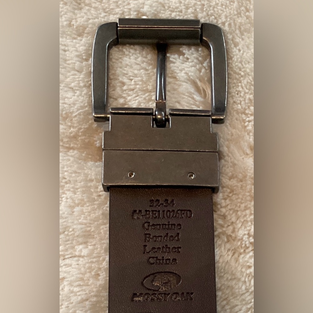 Mossy Oak Dark Brown Bonded Leather Belt with Metallic Buckle Men’s Size 32-34